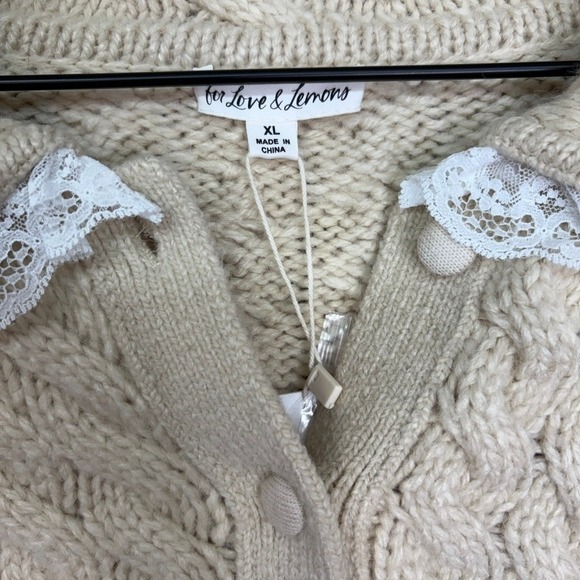 NWT For Love & Lemons Milana Cardigan Sweater Size XL Cable Knit Lace Boho‎ - Picture 11 of 15